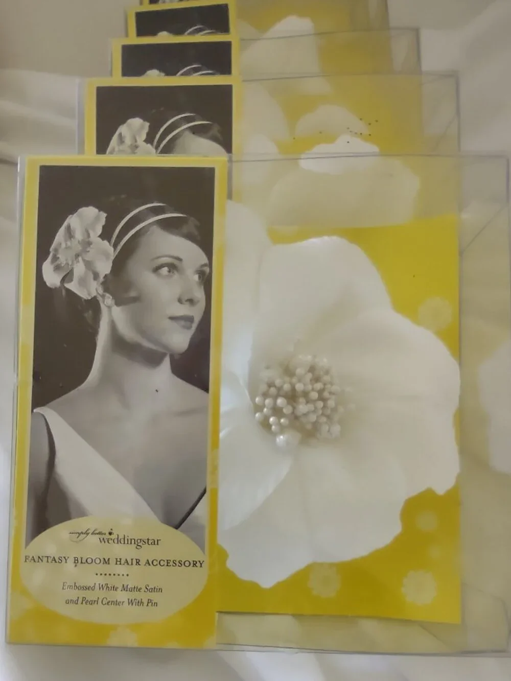 Fantasy Bloom Hair Accessories-X5 Pieces- White Satin & Pearl Center w/Pin NIB